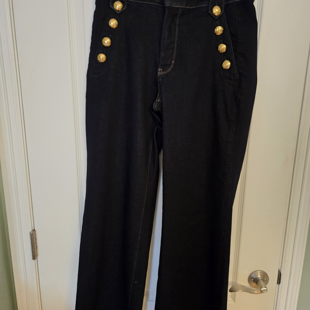 White House Black Market Dark Blue Jeans with Gold Buttons